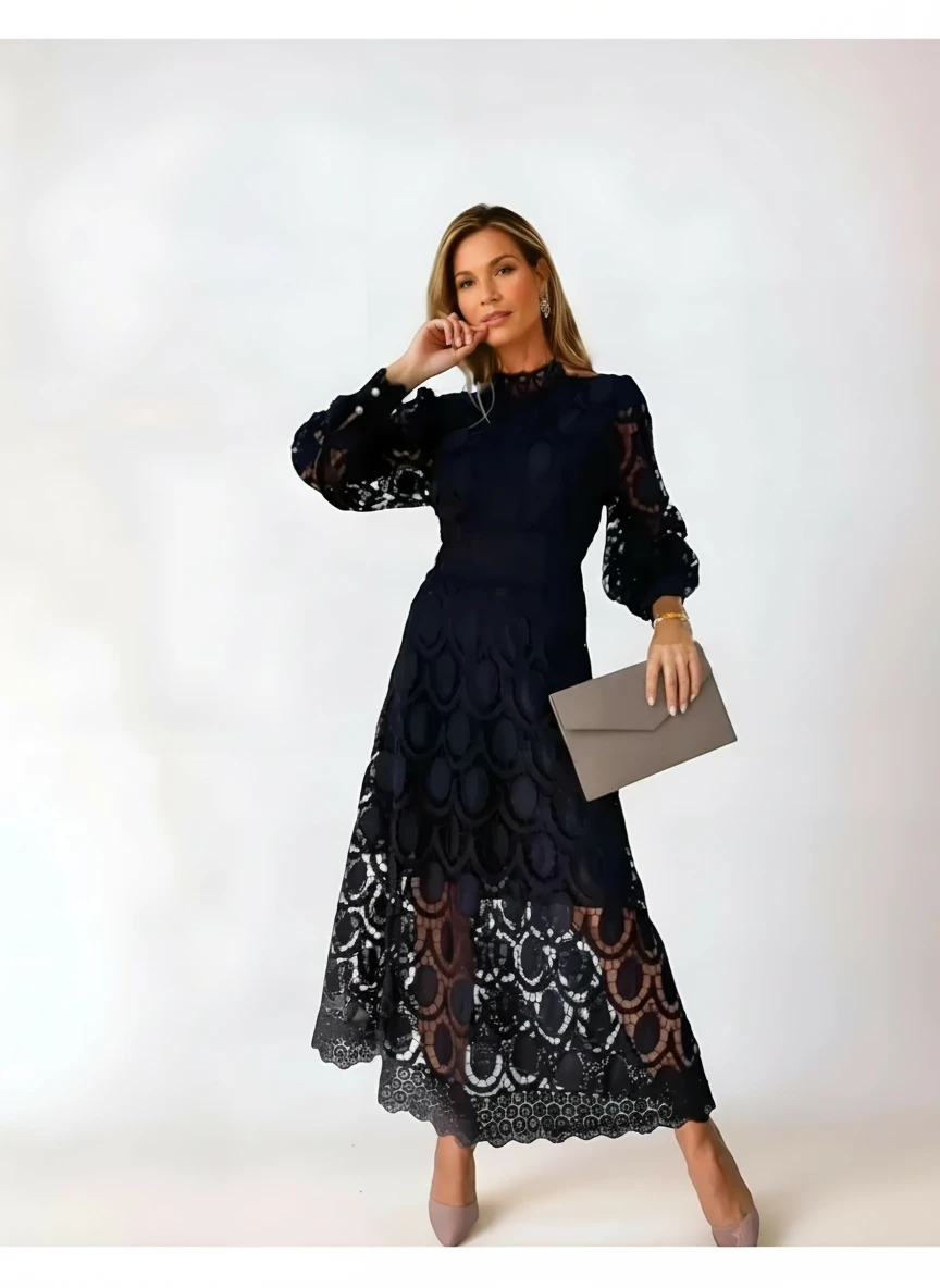 Women's Elegant Formal Maxi Wedding Guest Dress with High Neck