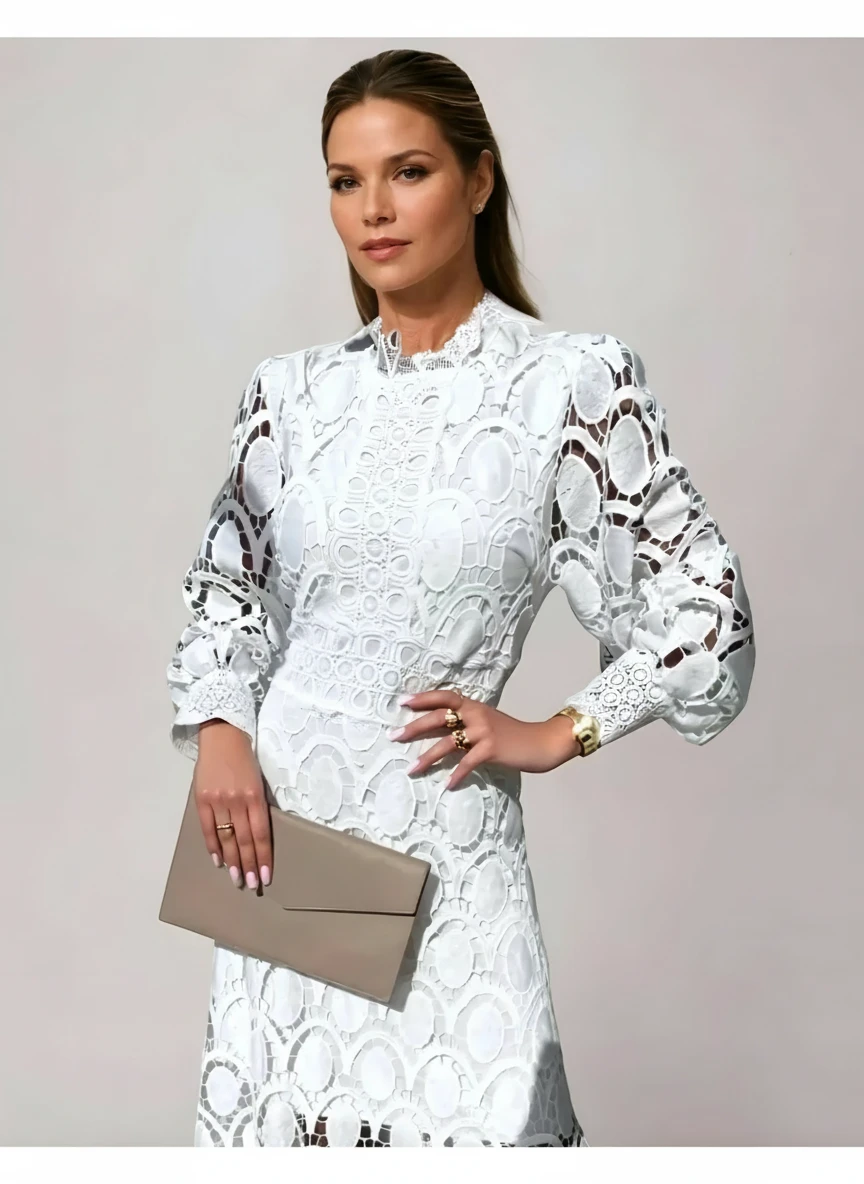 Women's Elegant Formal Maxi Wedding Guest Dress with High Neck