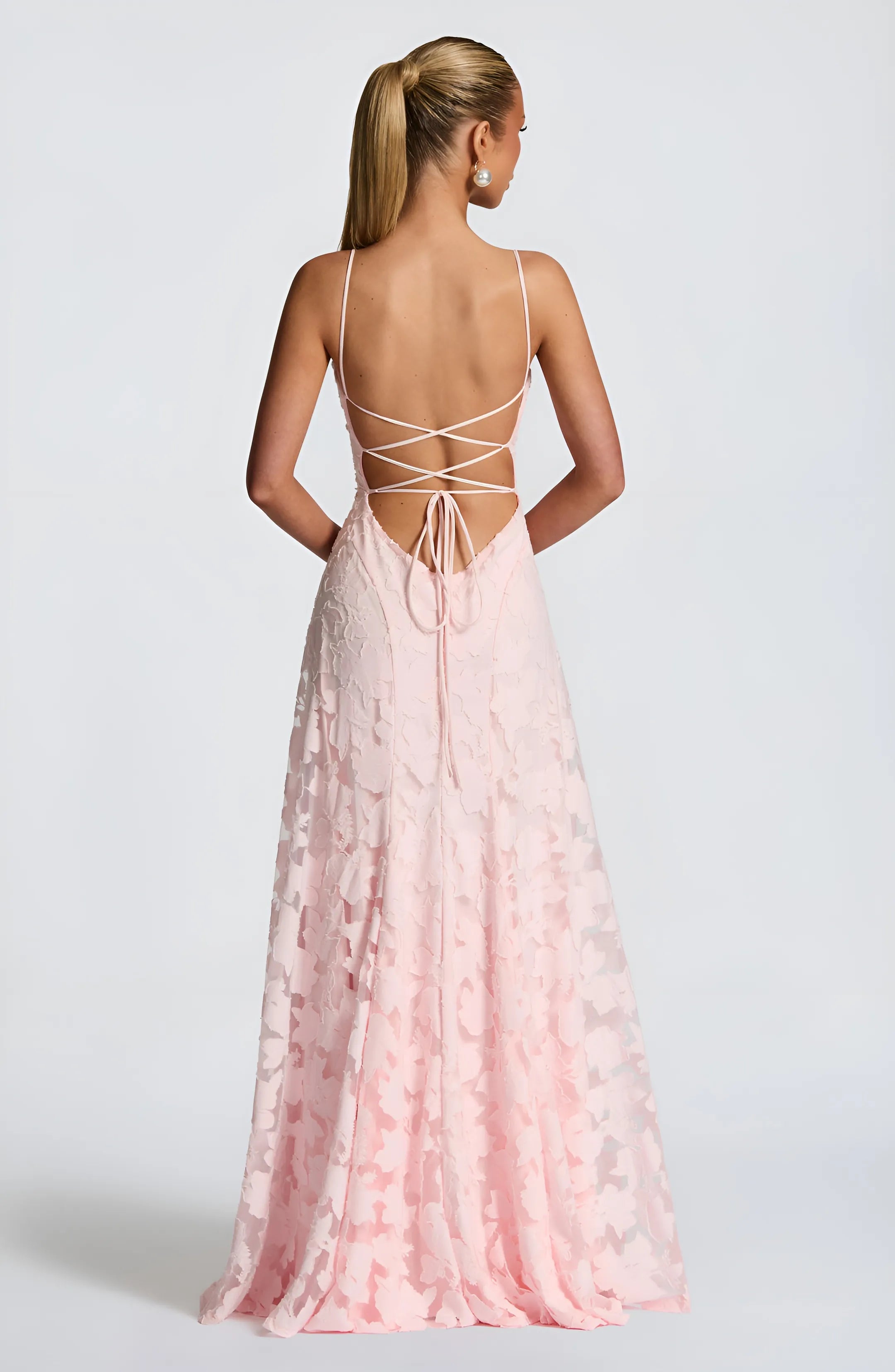 Women's Elegant Formal Maxi Wedding Guest Dress with Open Back