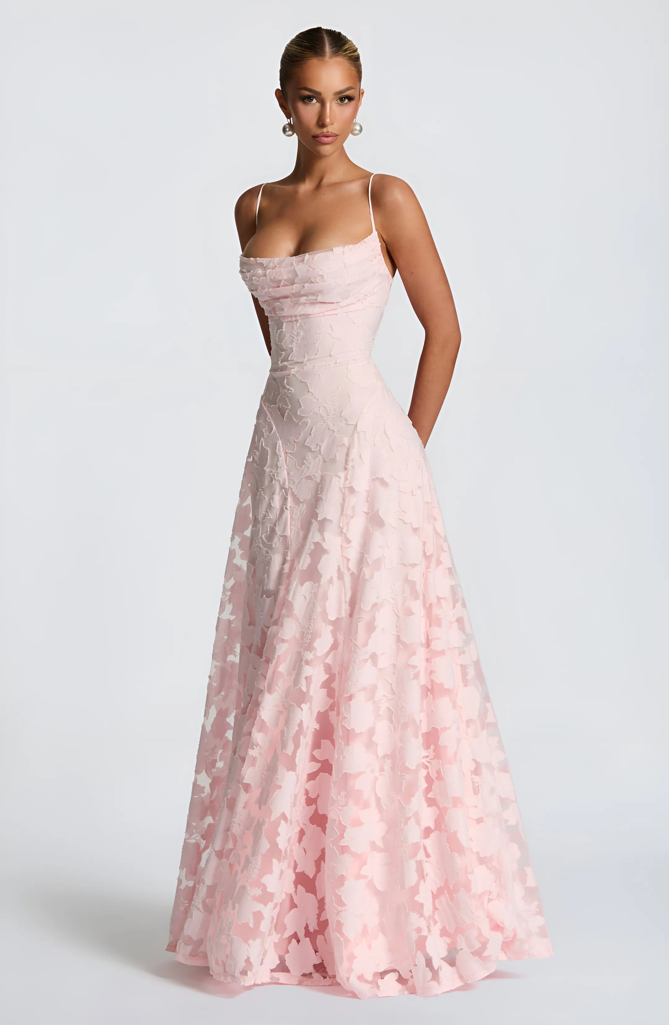 Women's Elegant Formal Maxi Wedding Guest Dress with Open Back