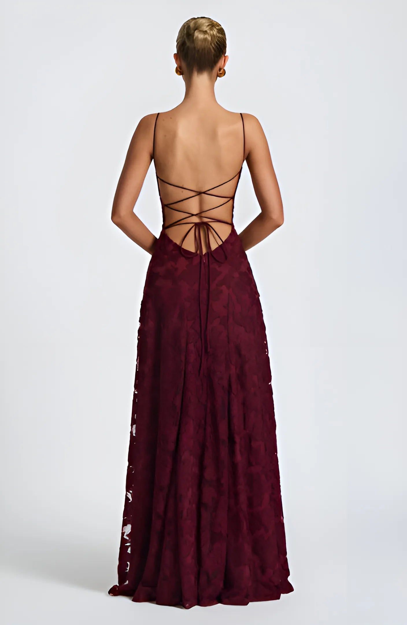Women's Elegant Formal Maxi Wedding Guest Dress with Open Back