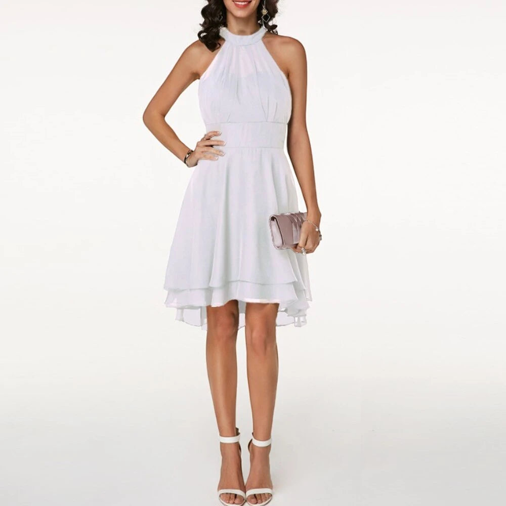 Women's Elegant Formal Midi Summer Dress with Halter Neck