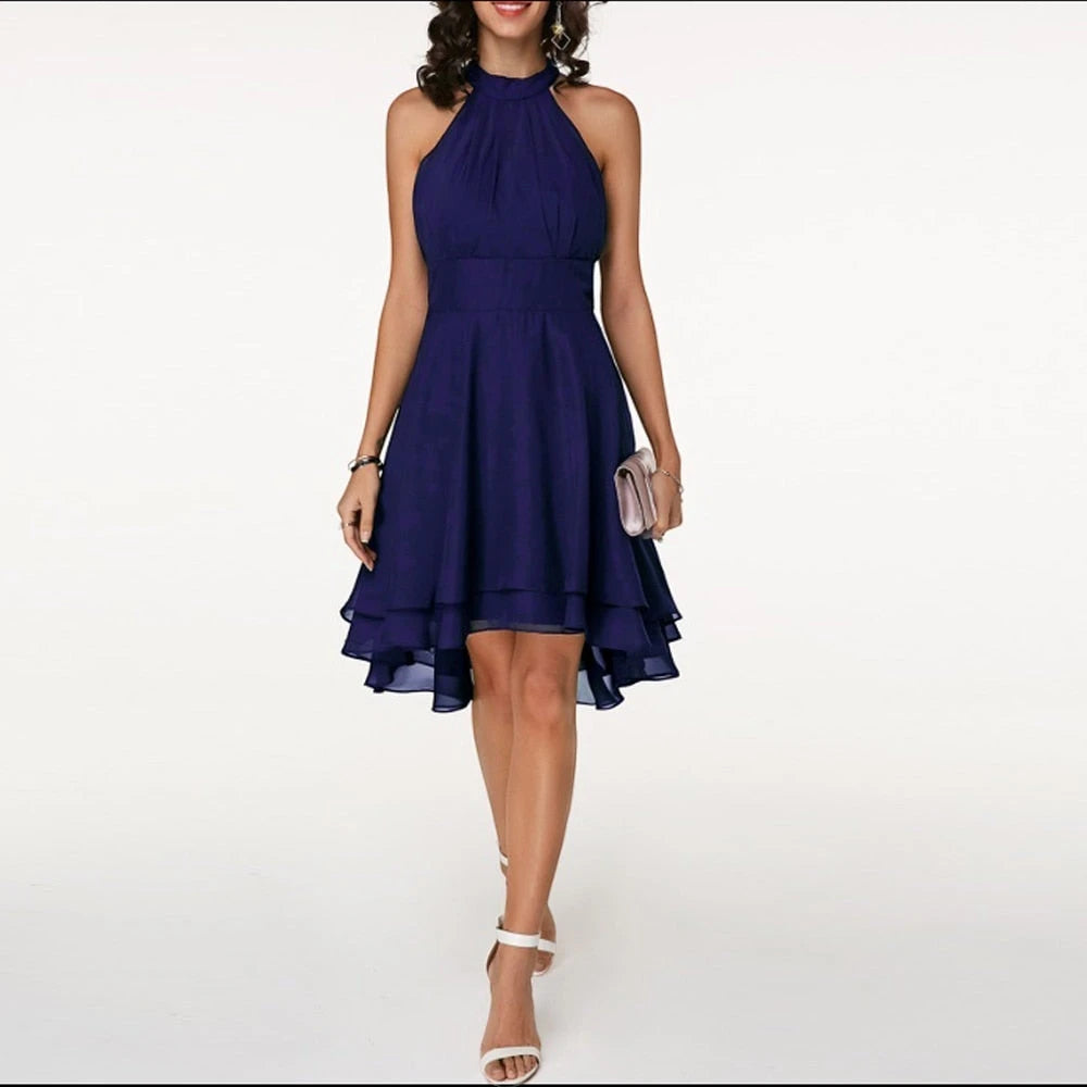 Women's Elegant Formal Midi Summer Dress with Halter Neck