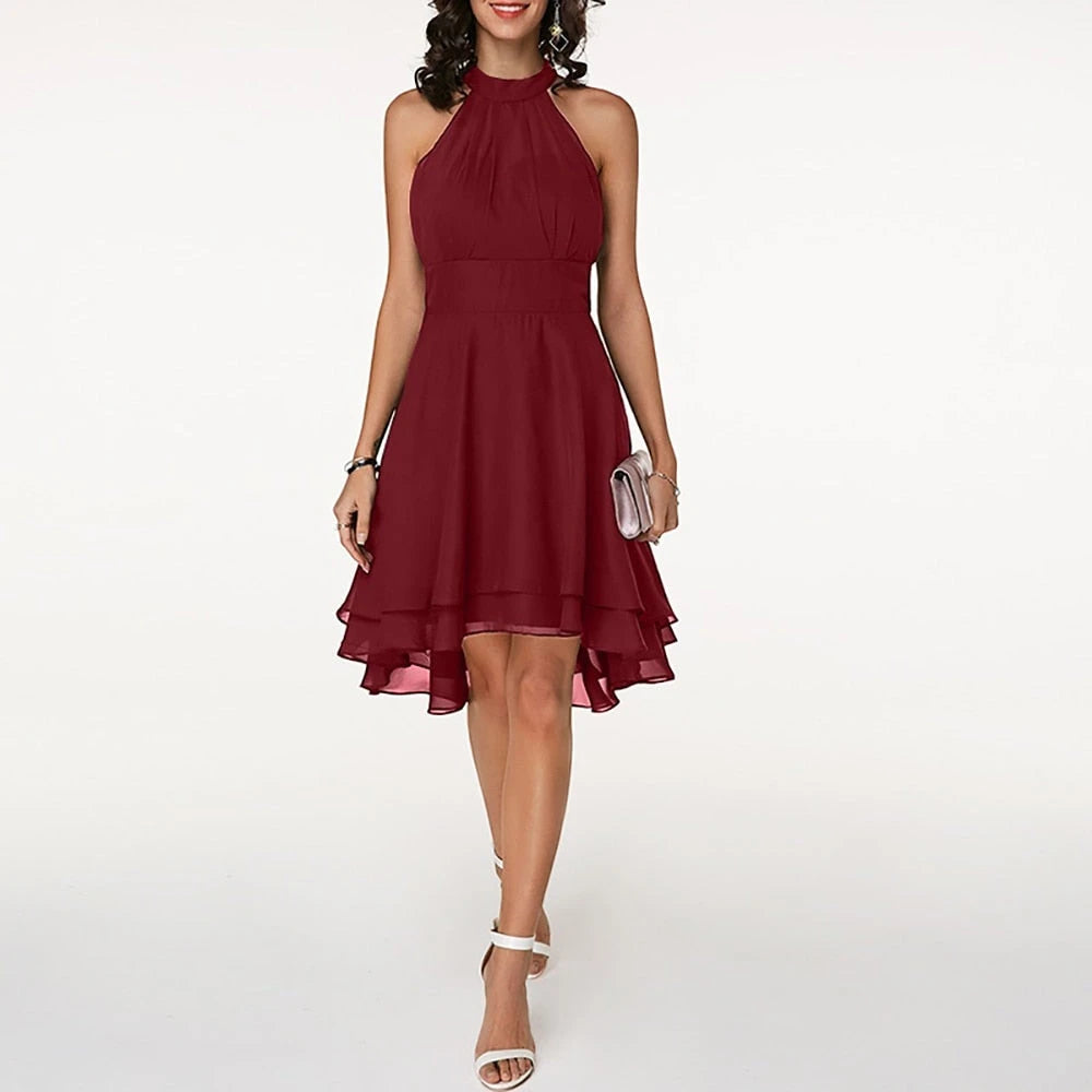 Women's Elegant Formal Midi Summer Dress with Halter Neck