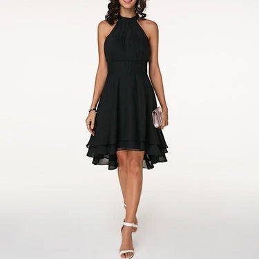 Women's Elegant Formal Midi Summer Dress with Halter Neck
