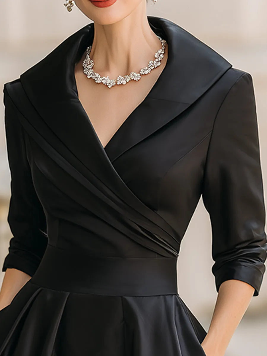 Women's Elegant Formal Midi Wedding Guest Dress with Pleated Details