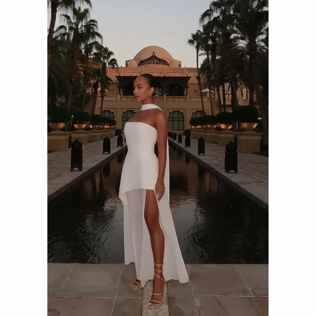 Women's Elegant Maxi Wedding Guest Dress with Strapless and Slit