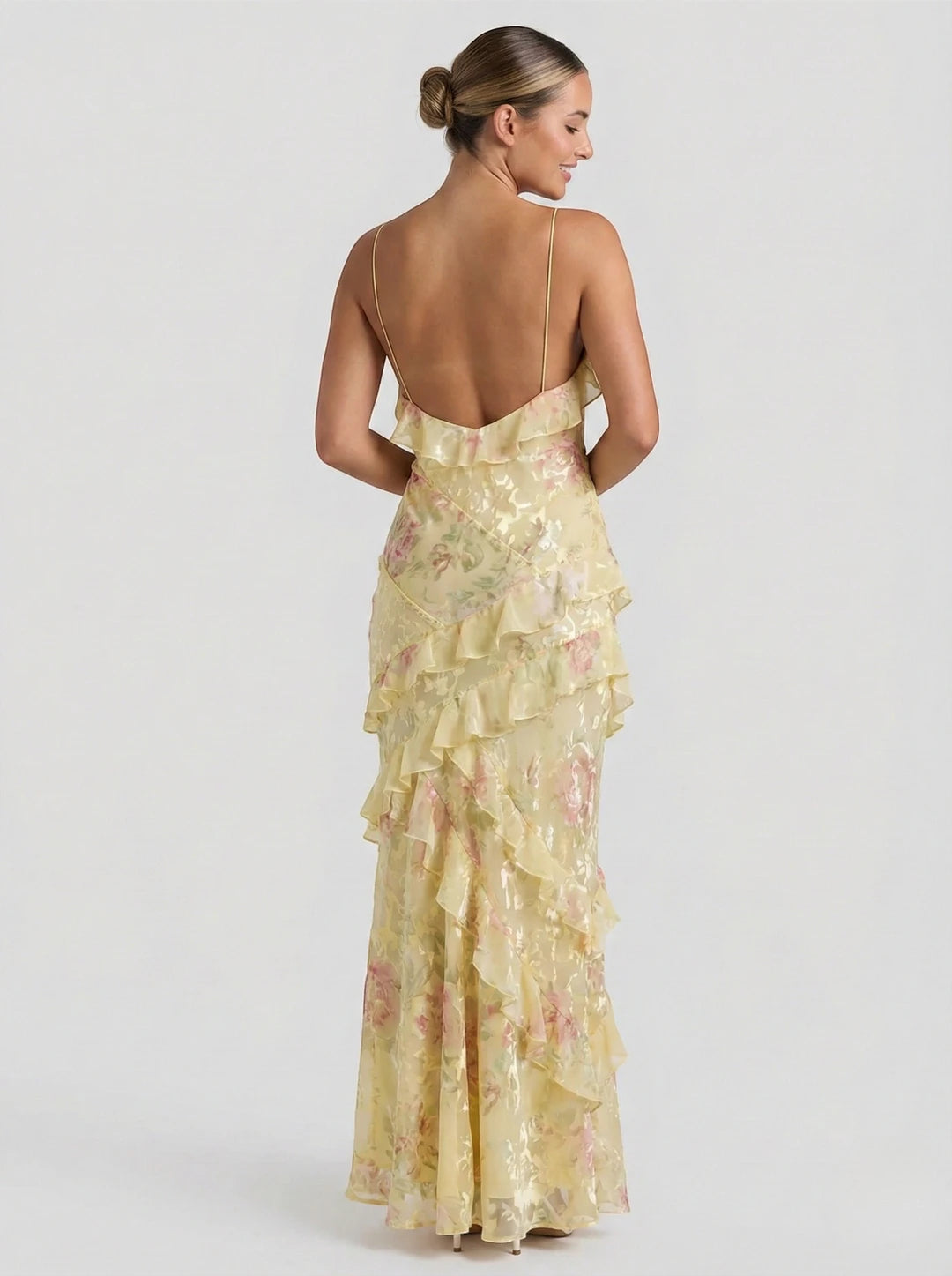 Women's Elegant Ruffle Maxi Summer Dress with Open Back