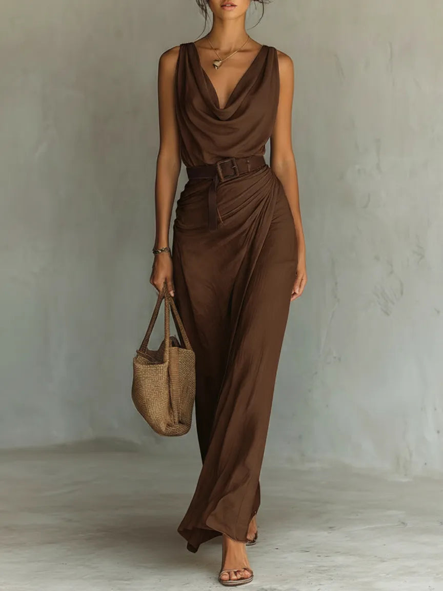 Women's Elegant Sleeveless Maxi Summer Dress with Cowl Neck