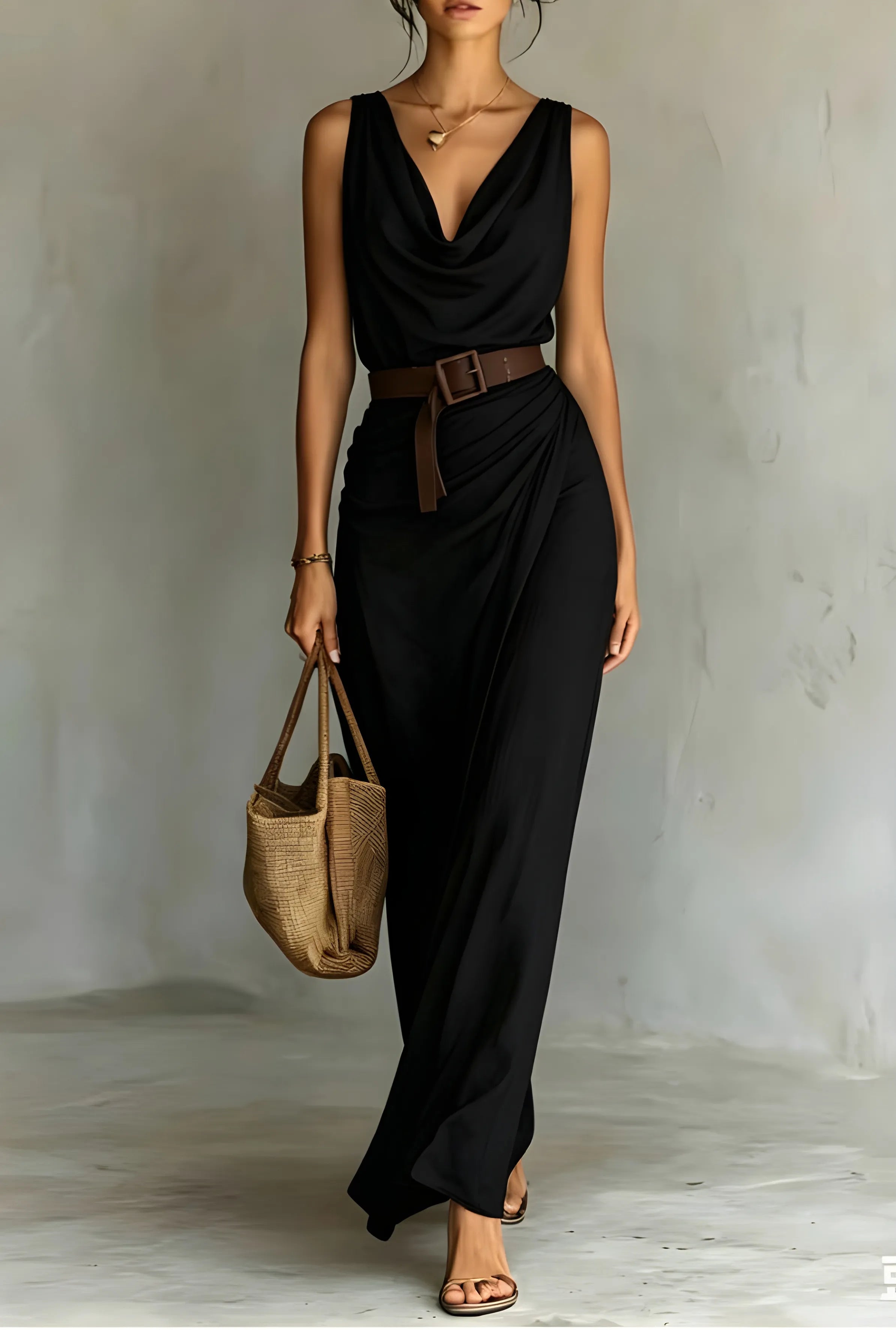 Women's Elegant Sleeveless Maxi Summer Dress with Cowl Neck