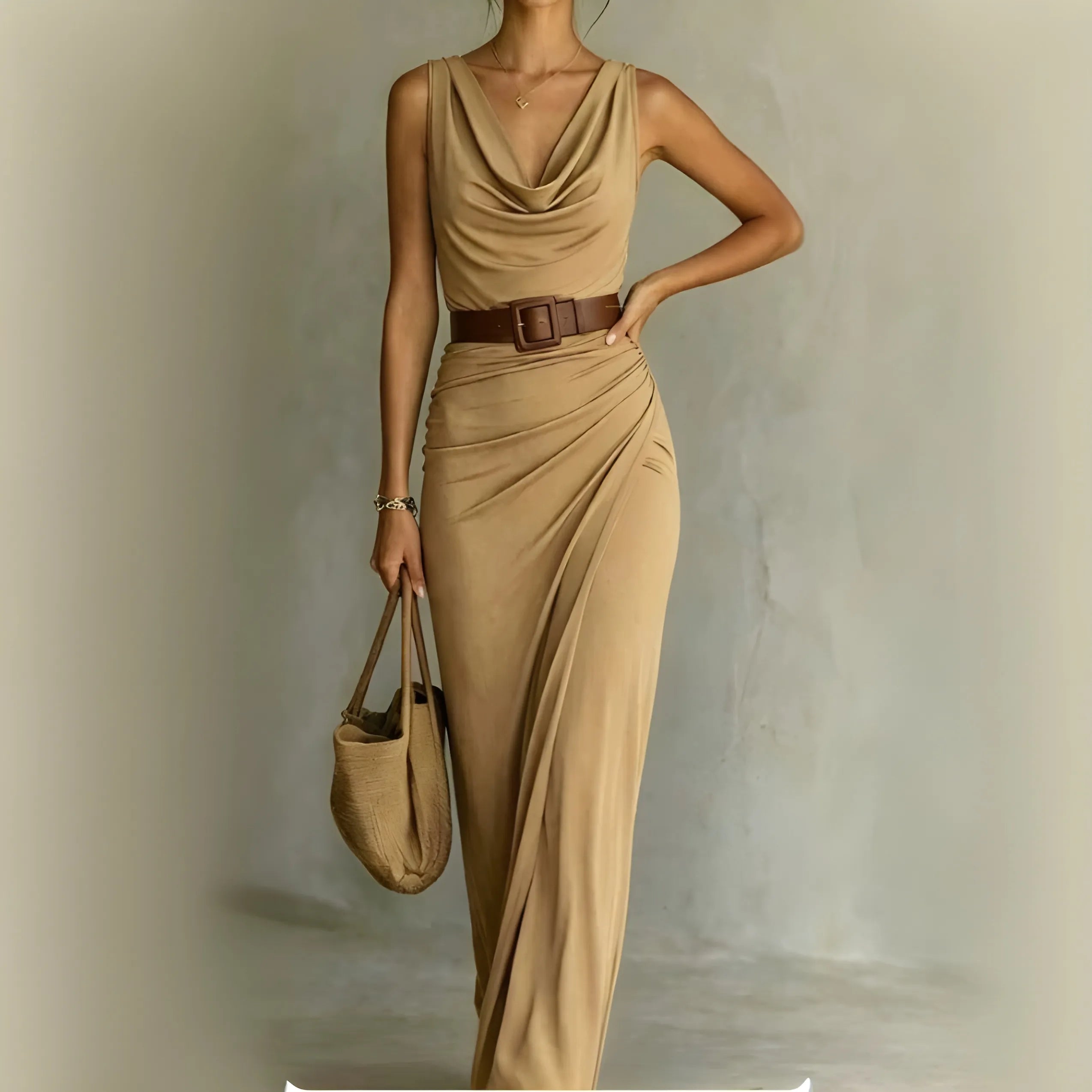 Women's Elegant Sleeveless Maxi Summer Dress with Cowl Neck