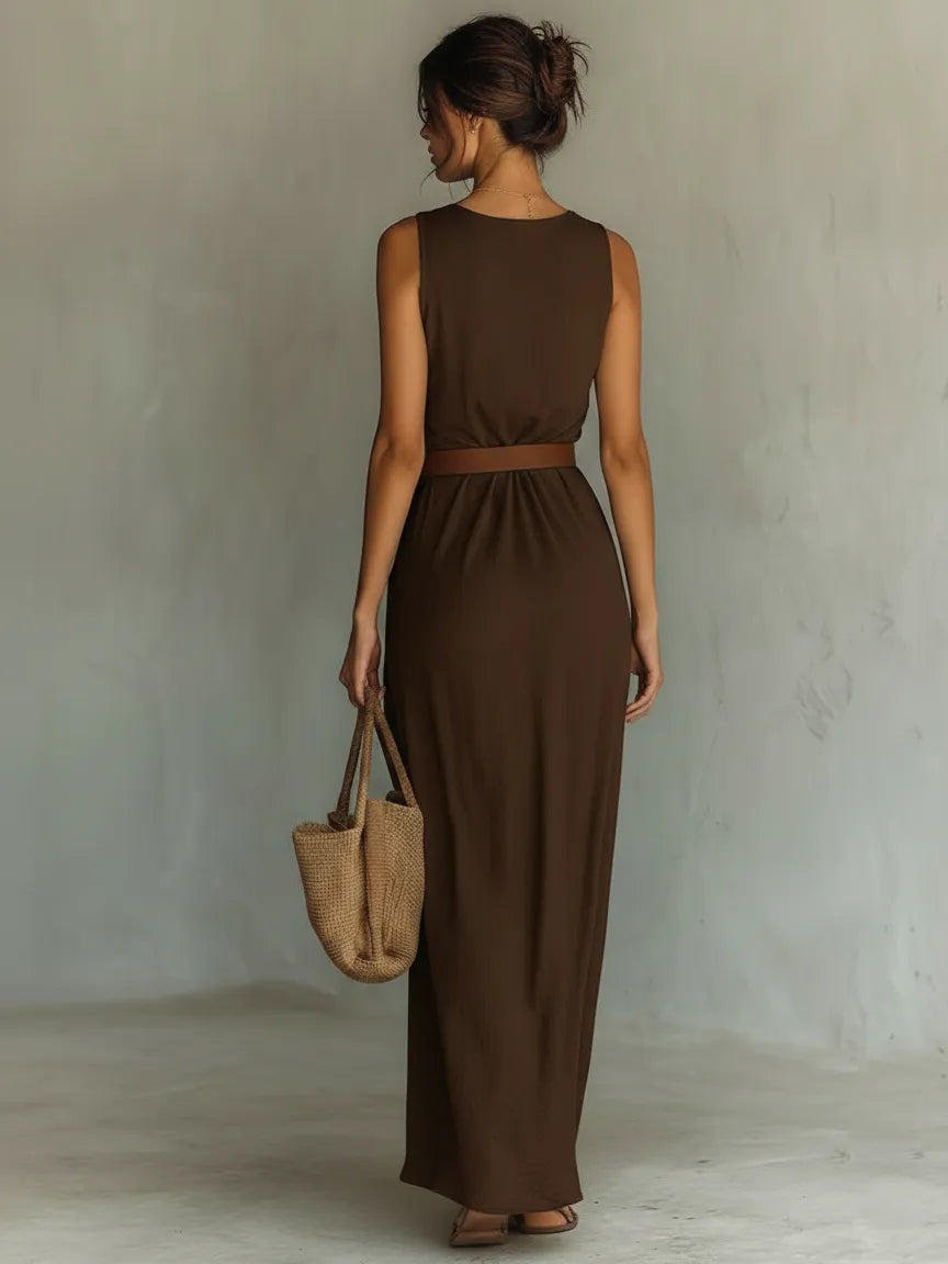 Women's Elegant Sleeveless Maxi Summer Dress with Cowl Neck