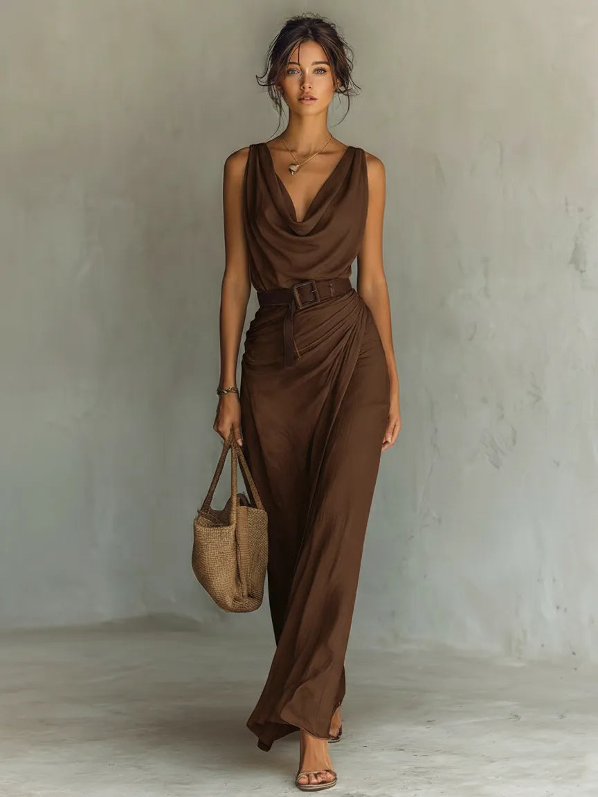 Women's Elegant Sleeveless Maxi Summer Dress with Cowl Neck