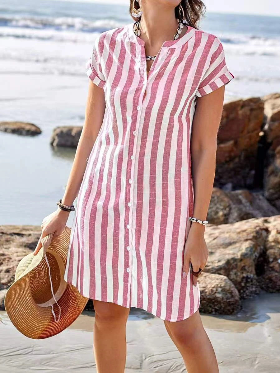 Women's Elegant Striped Mini Summer Dress with Short Sleeve