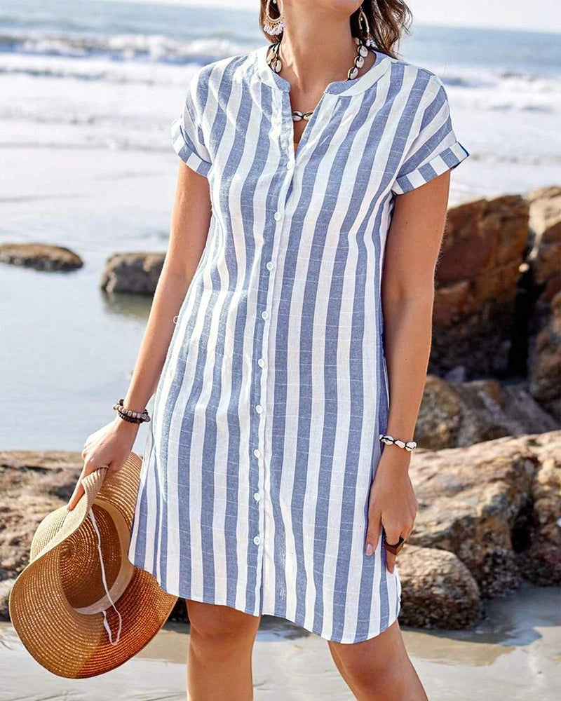Women's Elegant Striped Mini Summer Dress with Short Sleeve