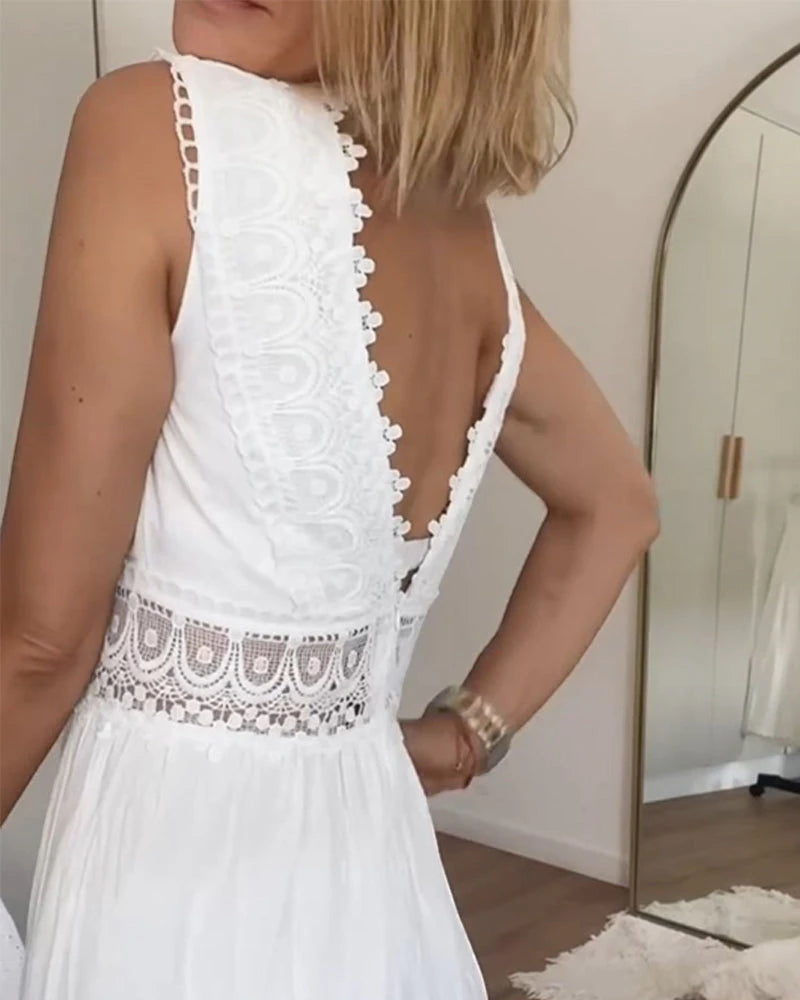 Women's Elegant Tiered Midi Summer Dress with V-Neck
