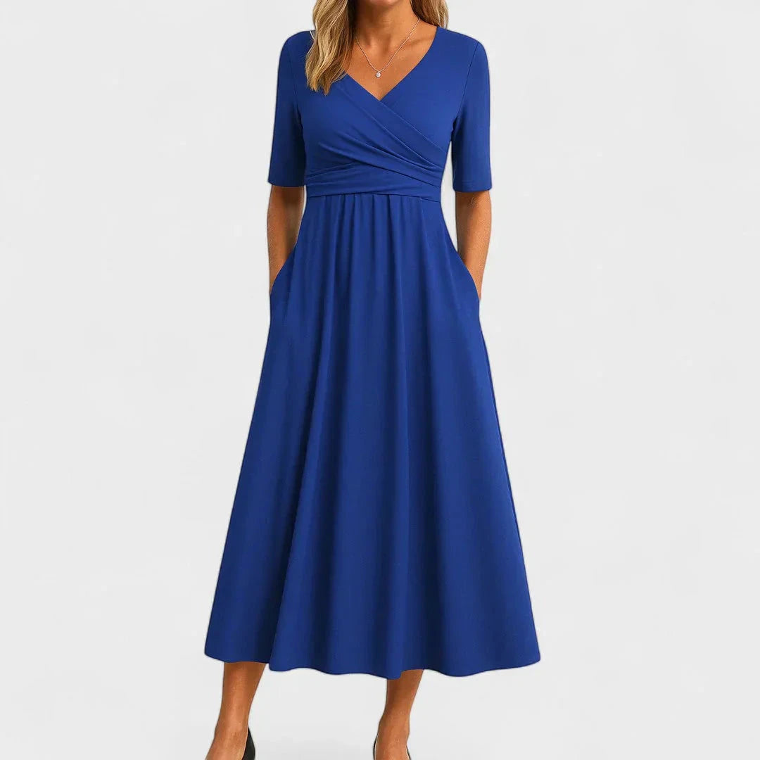 Women's Elegant Wrap Summer Midi Dress with Pleated Details
