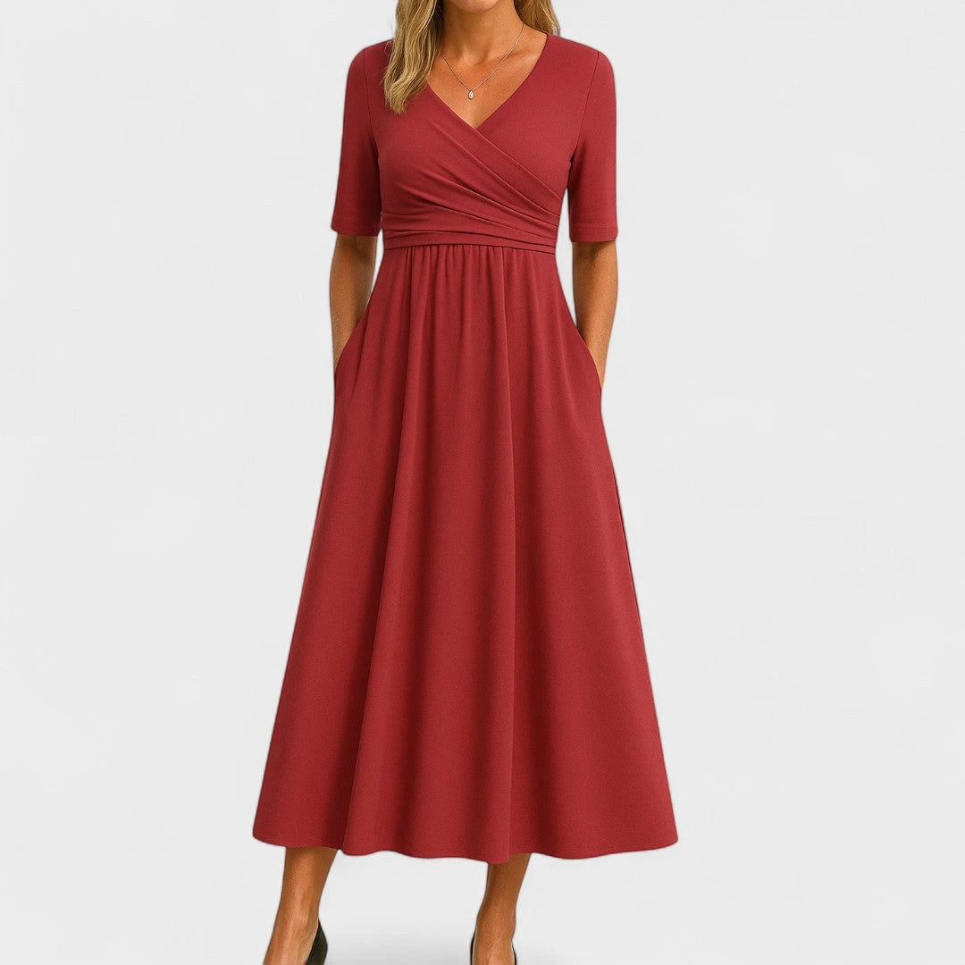 Women's Elegant Wrap Summer Midi Dress with Pleated Details