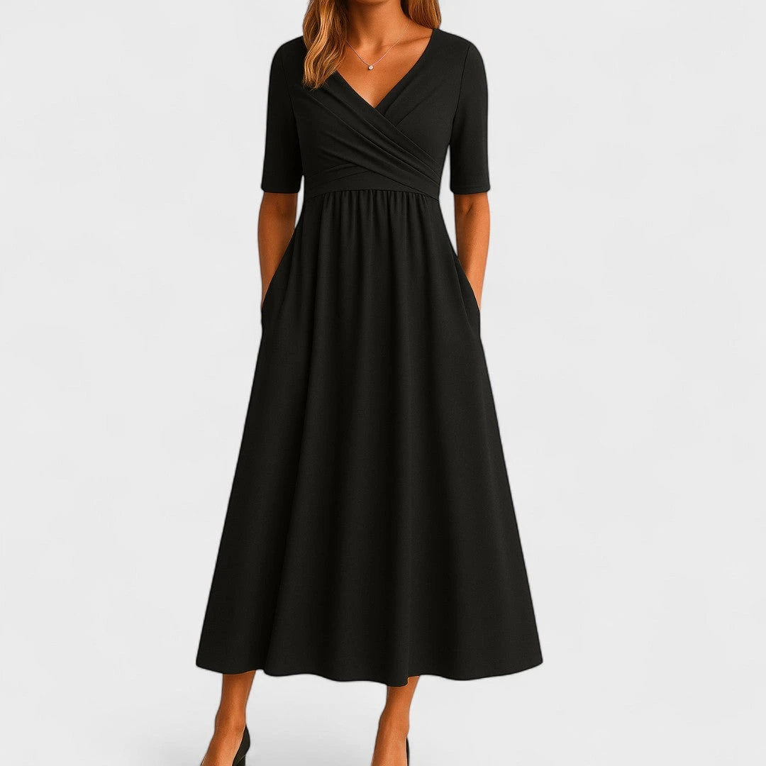Women's Elegant Wrap Summer Midi Dress with Pleated Details