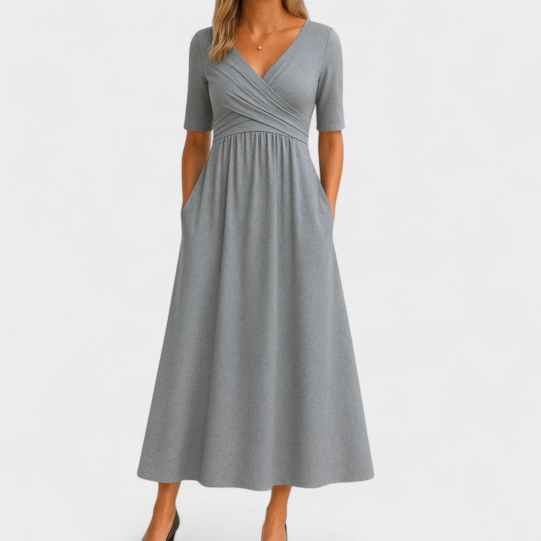 Women's Elegant Wrap Summer Midi Dress with Pleated Details