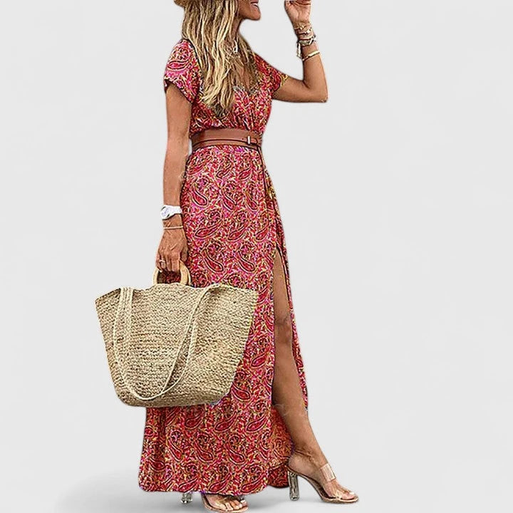 Women's Floral Boho Maxi Summer Dress with Slit