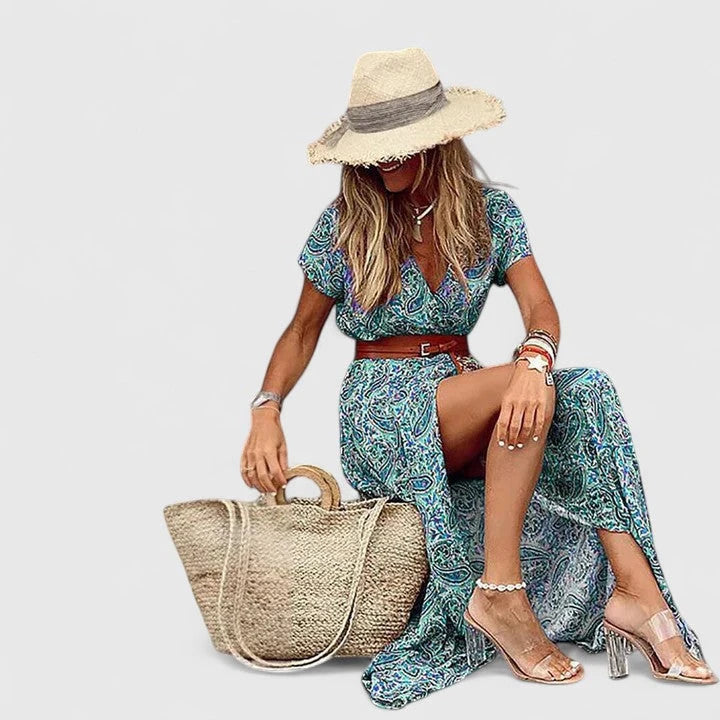 Women's Floral Boho Maxi Summer Dress with Slit