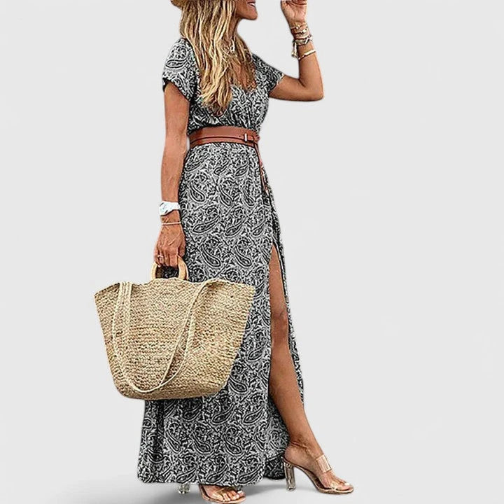 Women's Floral Boho Maxi Summer Dress with Slit