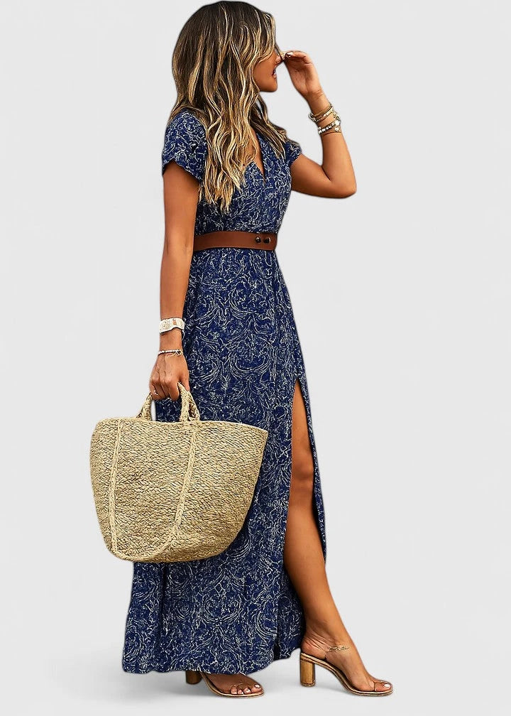 Women's Floral Boho Maxi Summer Dress with Slit