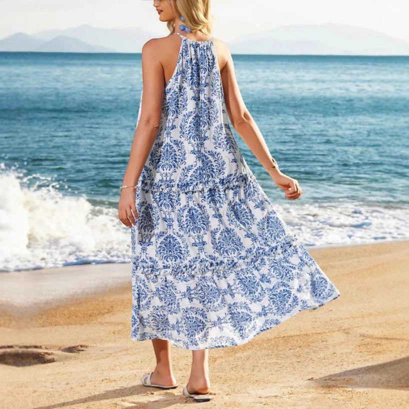 Women's Floral Boho Midi Summer Dress with Halter