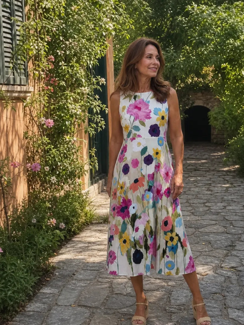 Women's Floral Casual Midi Summer Dress with Sleeveless
