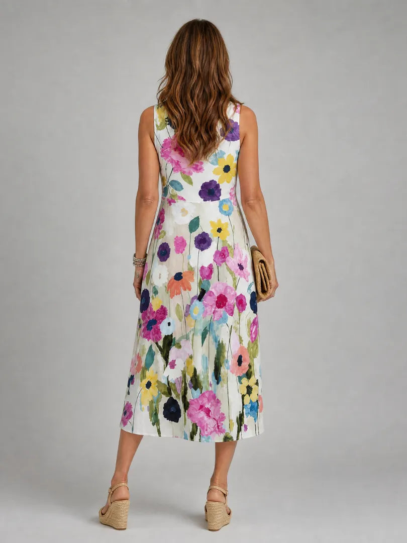 Women's Floral Casual Midi Summer Dress with Sleeveless
