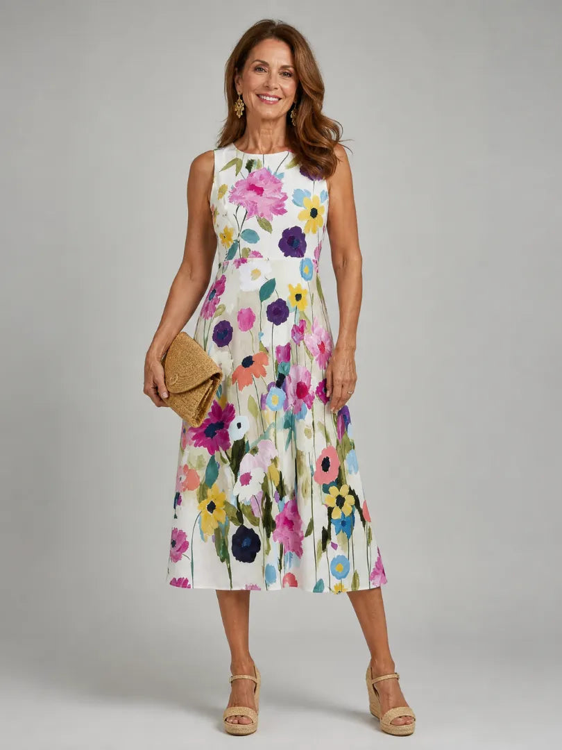 Women's Floral Casual Midi Summer Dress with Sleeveless