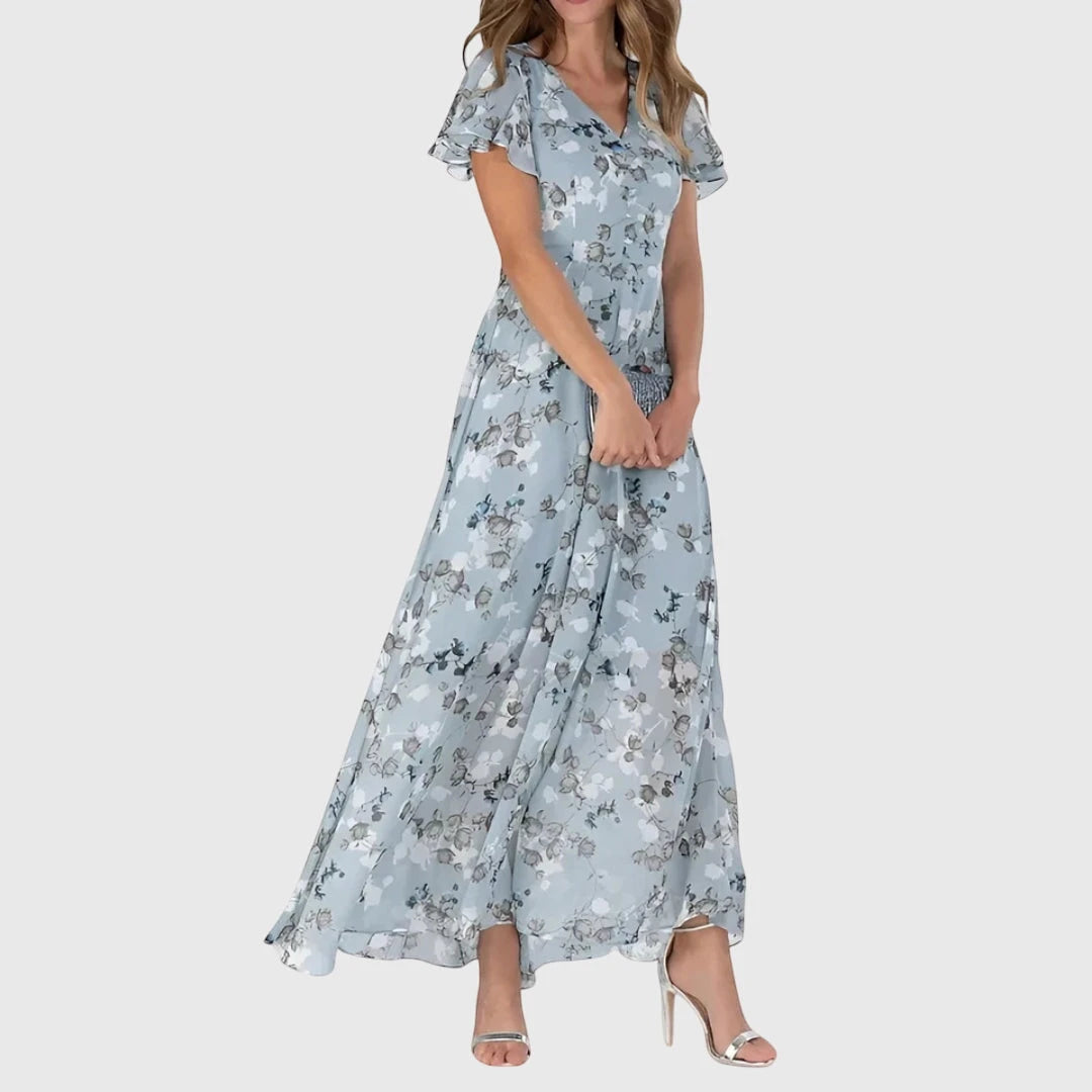 Women's Floral Elegant Maxi Summer Dress with Bell Sleeve