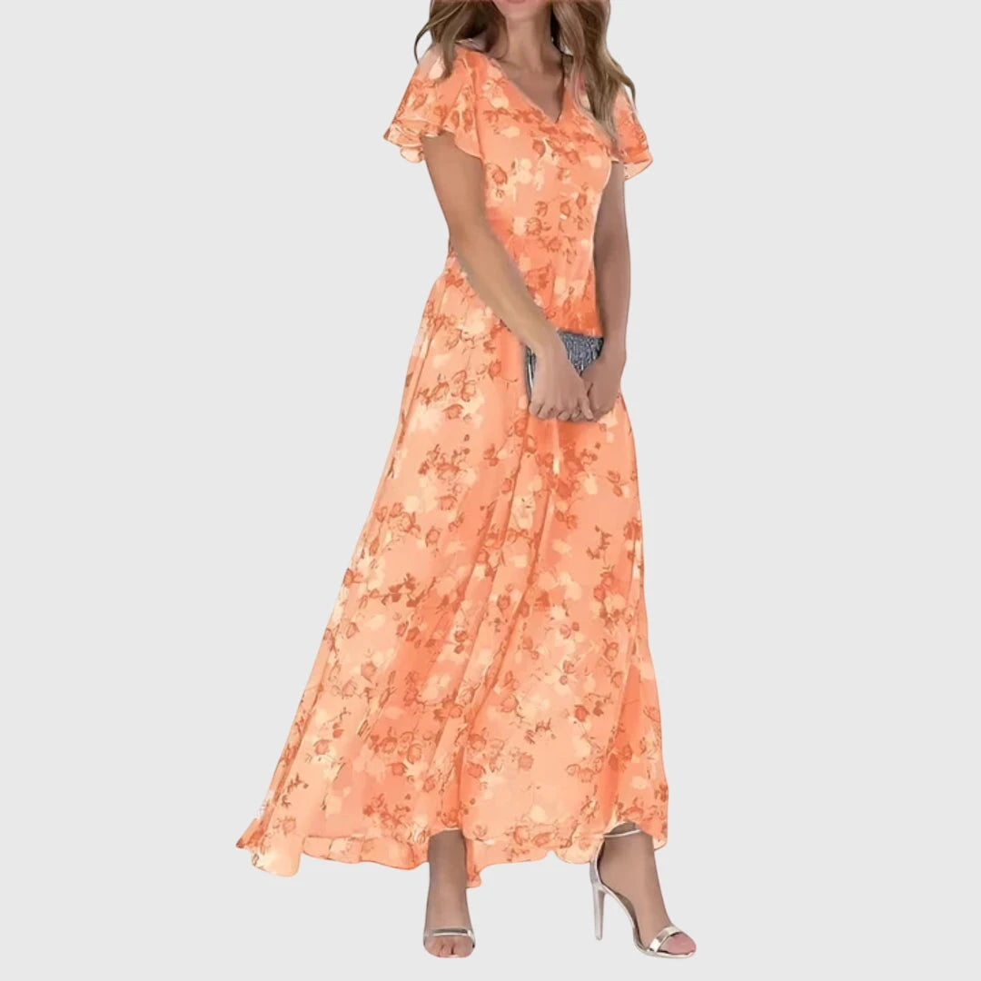 Women's Floral Elegant Maxi Summer Dress with Bell Sleeve