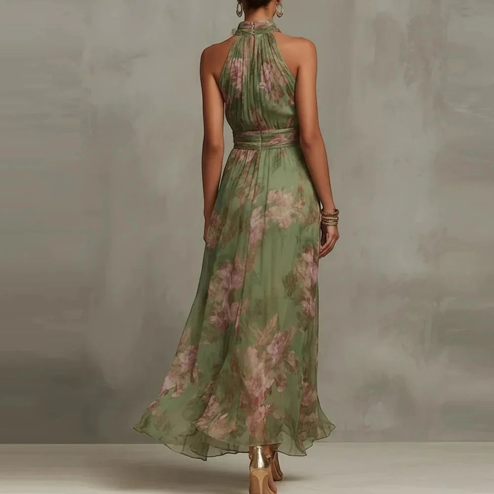 Women's Floral Elegant Maxi Summer Dress with Halter Neck