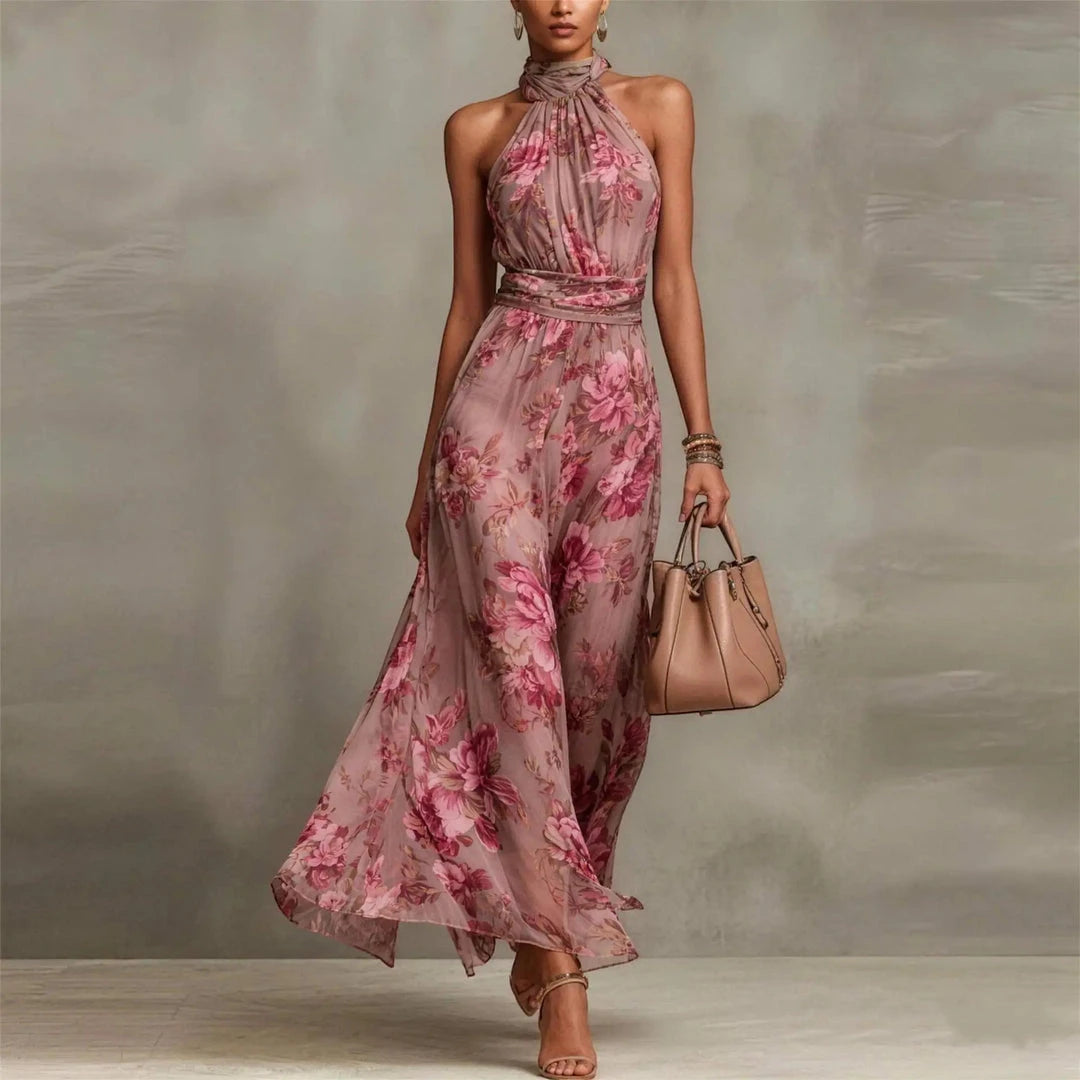 Women's Floral Elegant Maxi Summer Dress with Halter Neck