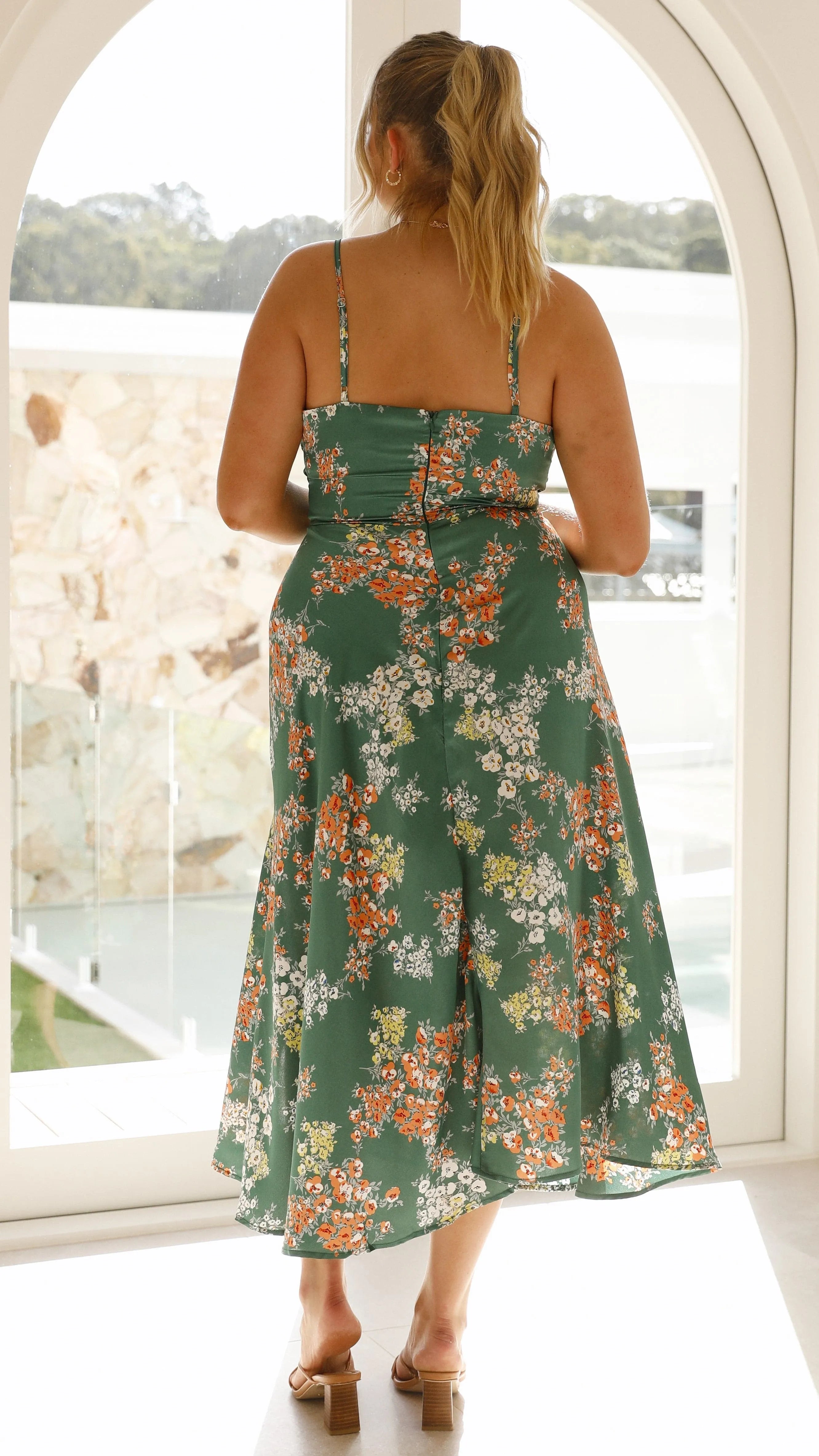 Women's Floral Elegant Midi Summer Dress with Slit