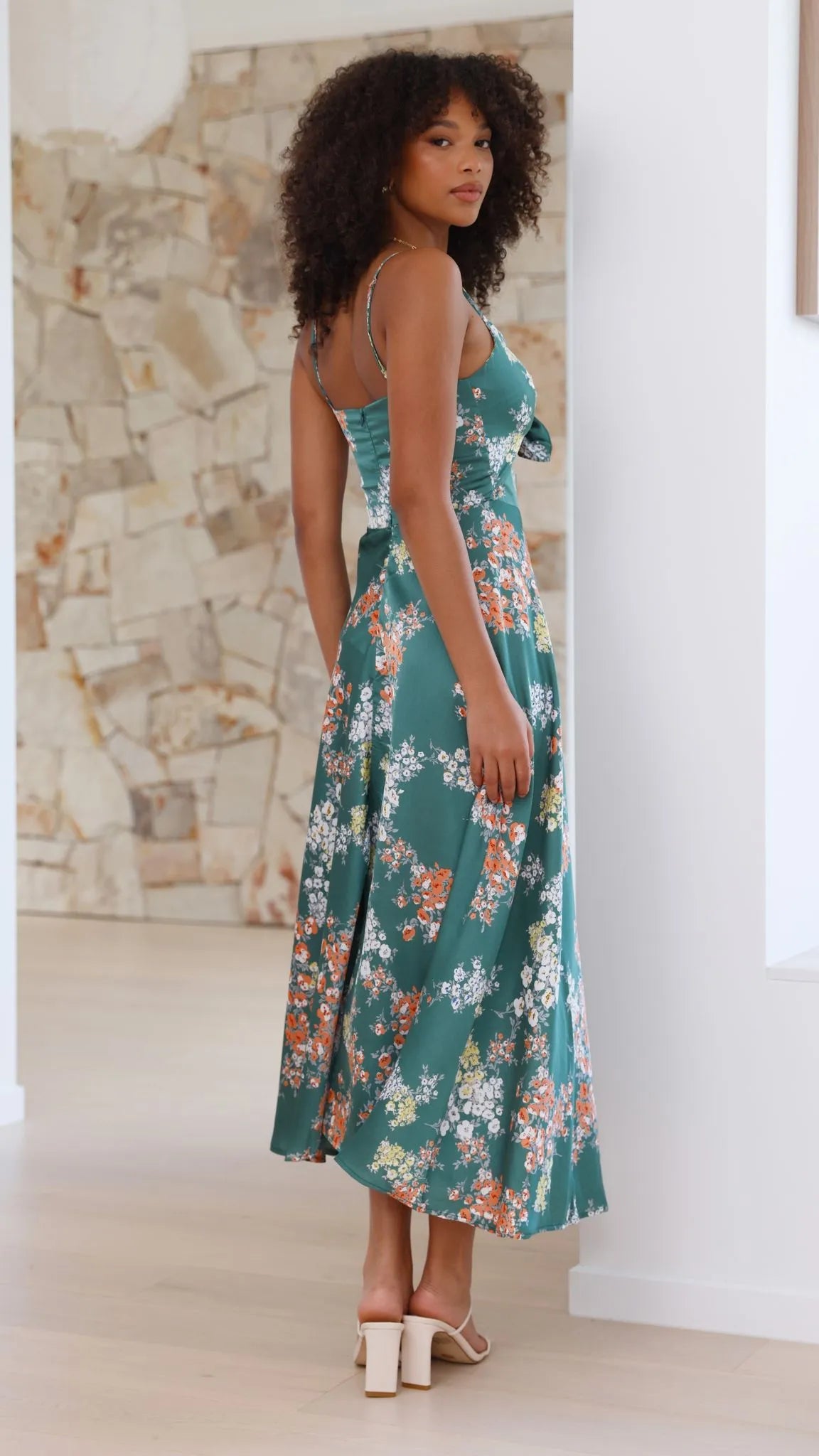 Women's Floral Elegant Midi Summer Dress with Slit