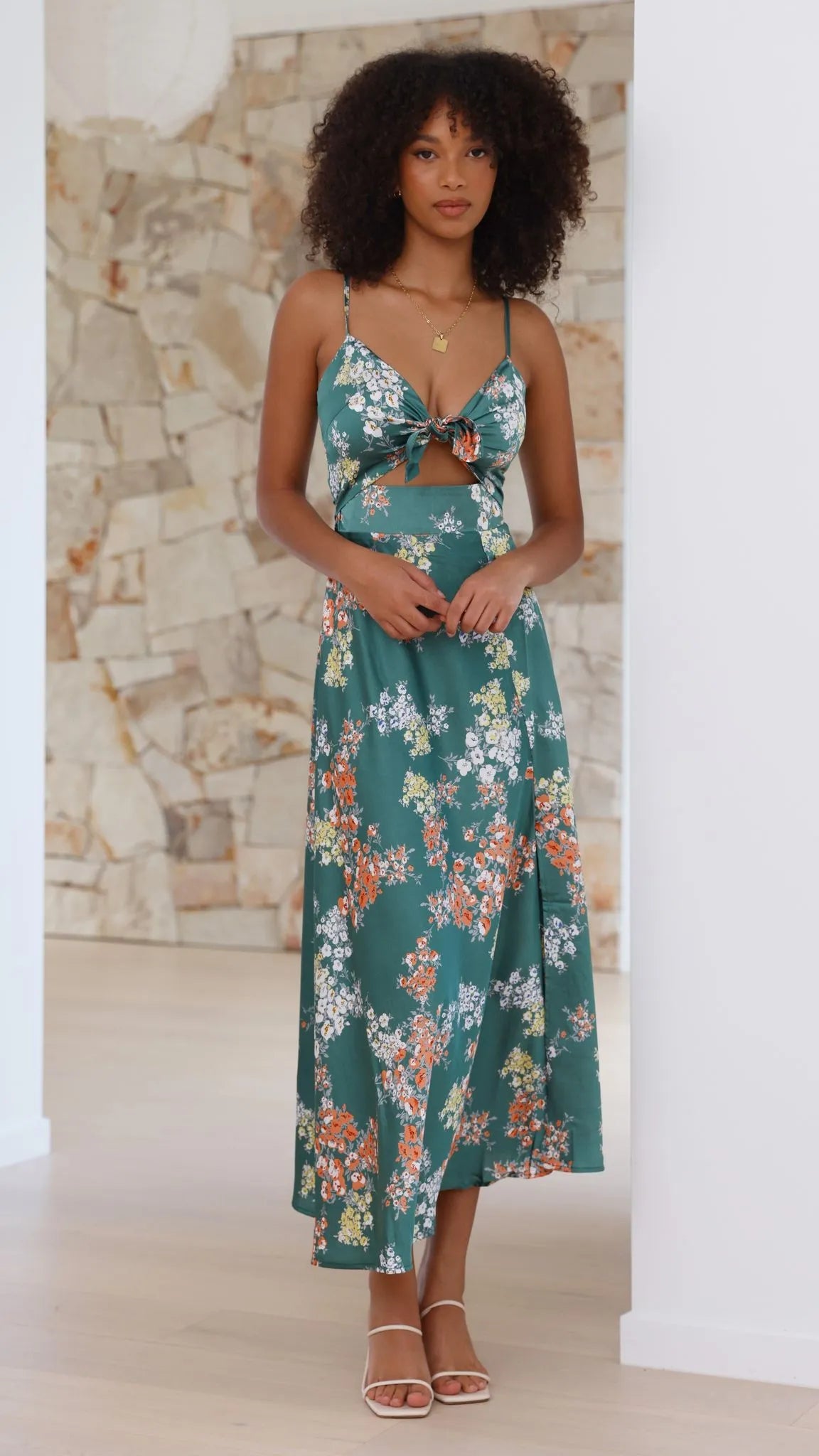 Women's Floral Elegant Midi Summer Dress with Slit