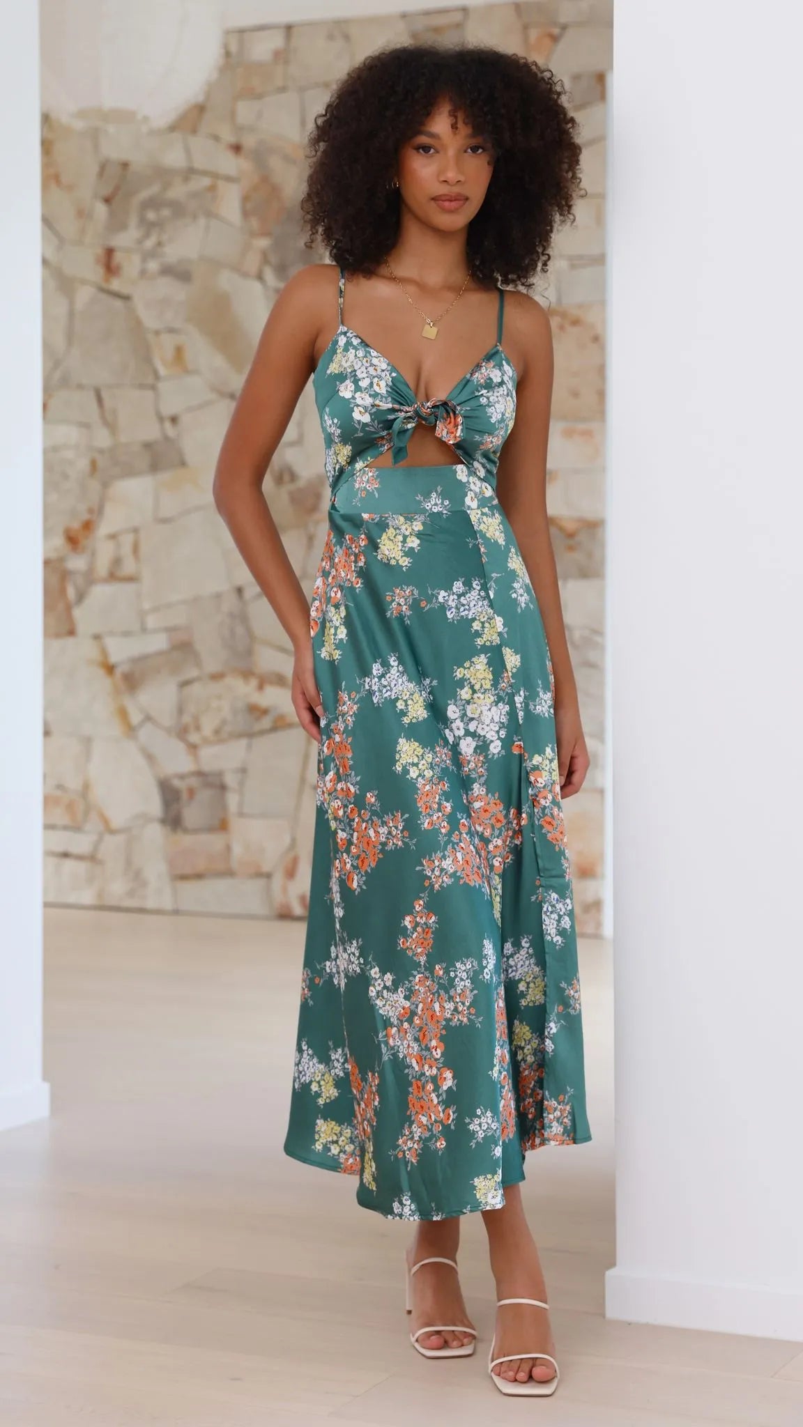 Women's Floral Elegant Midi Summer Dress with Slit