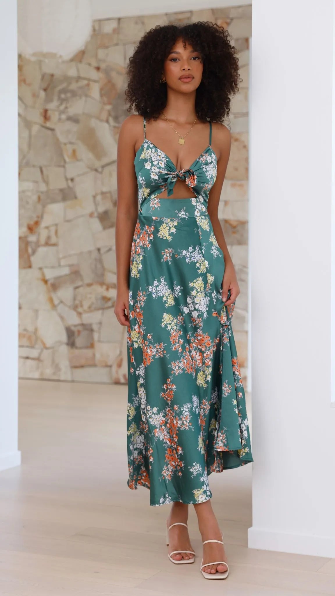 Women's Floral Elegant Midi Summer Dress with Slit