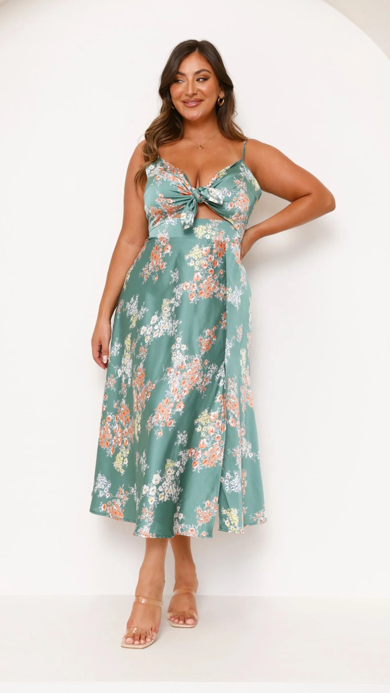 Women's Floral Elegant Midi Summer Dress with Slit