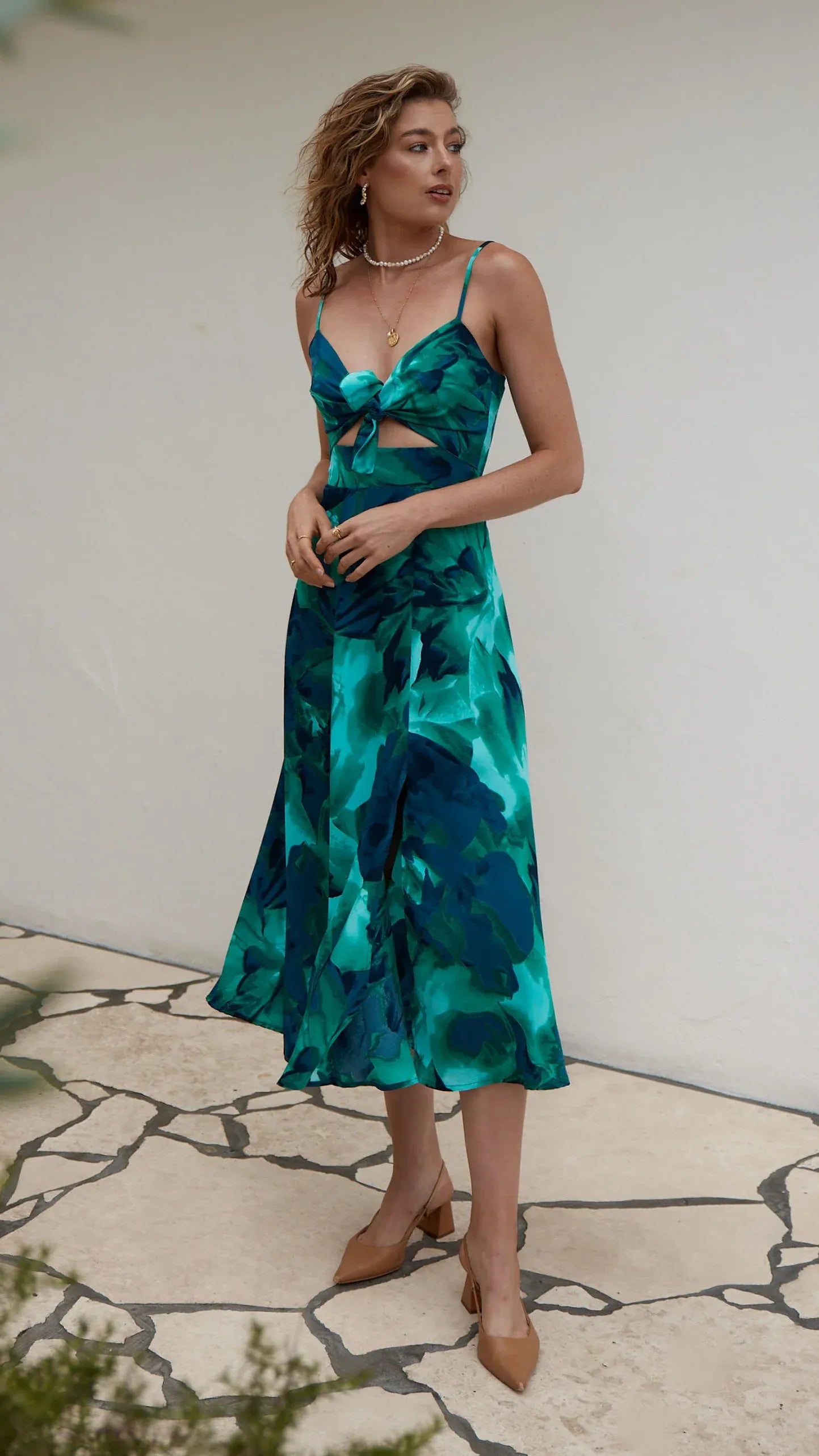 Women's Floral Elegant Midi Summer Dress with Slit