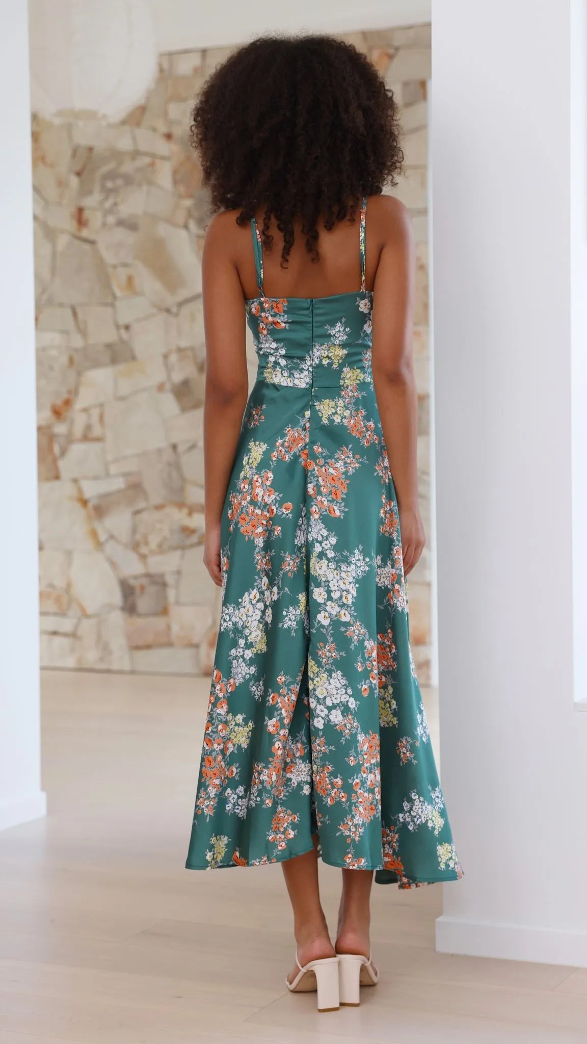 Women's Floral Elegant Midi Summer Dress with Slit