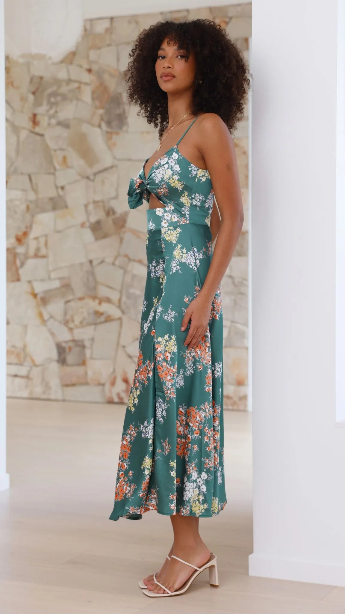 Women's Floral Elegant Midi Summer Dress with Slit