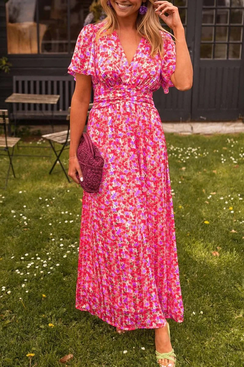 Women's Floral Maxi Summer Dress with Pleated Details