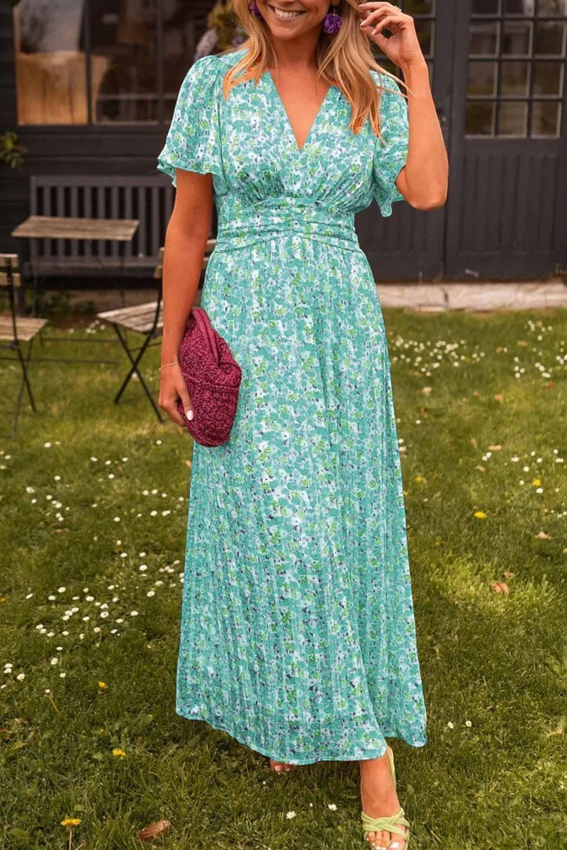 Women's Floral Maxi Summer Dress with Pleated Details