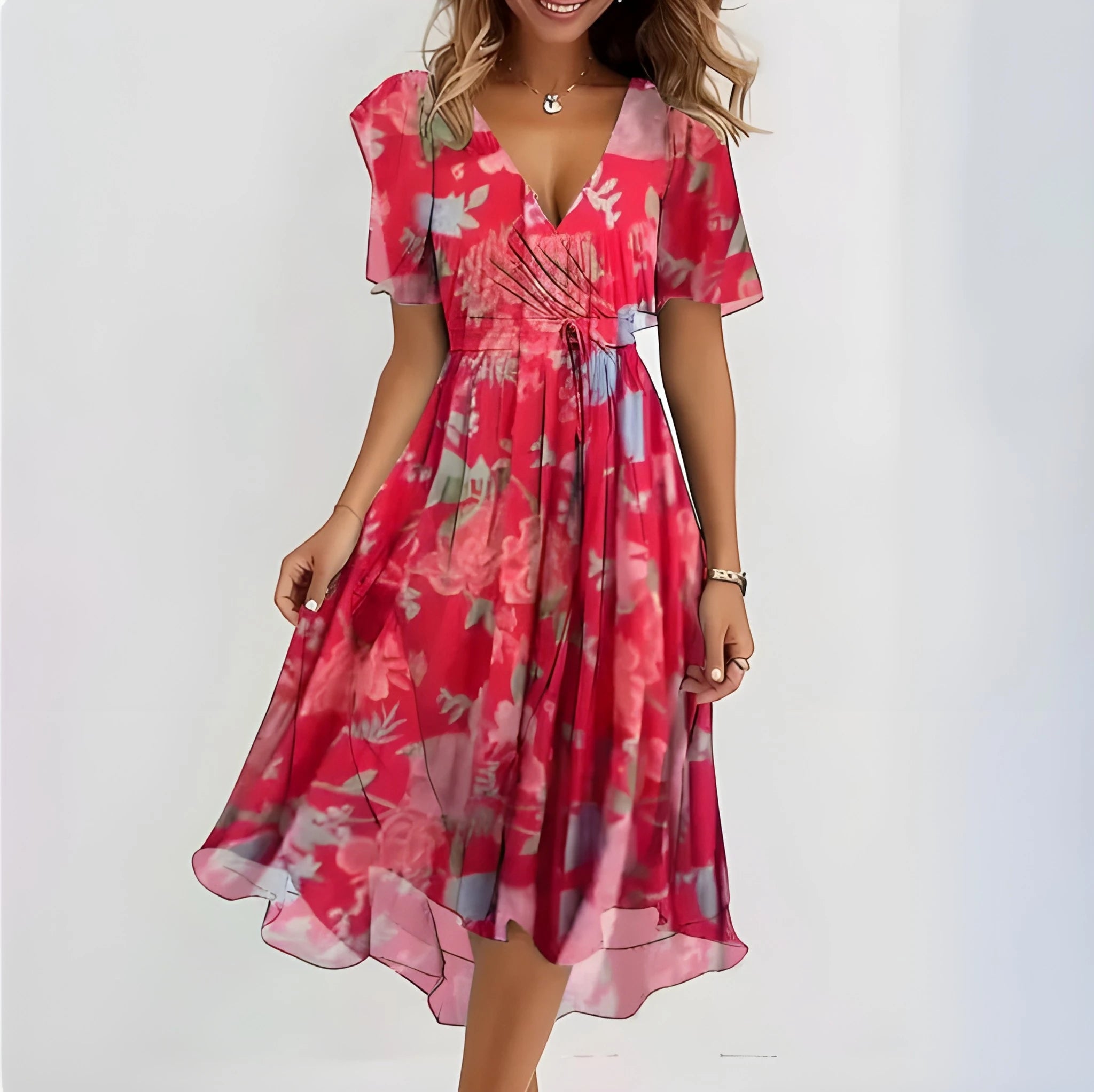 Women's Floral Midi Summer Dress with Ruffles