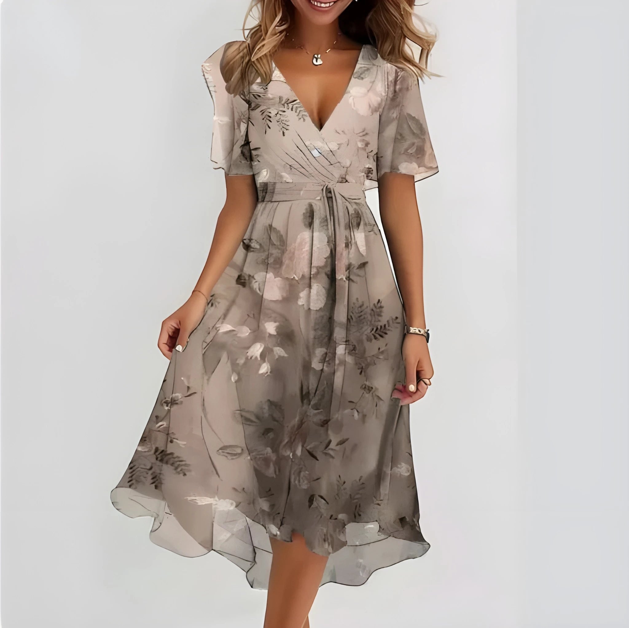 Women's Floral Midi Summer Dress with Ruffles