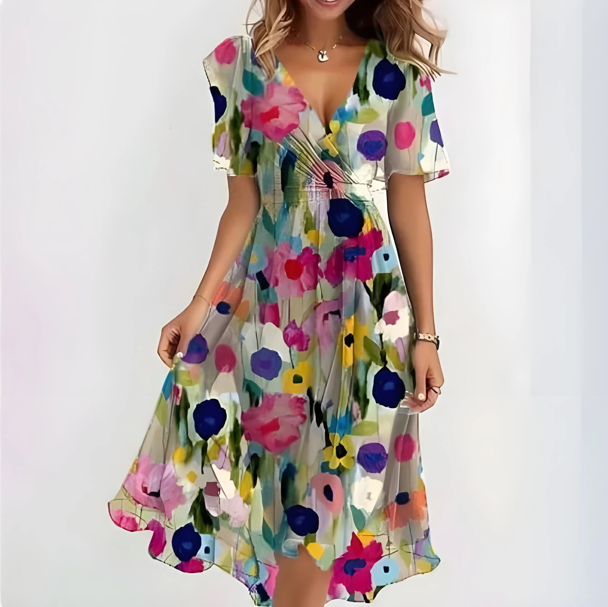 Women's Floral Midi Summer Dress with Ruffles